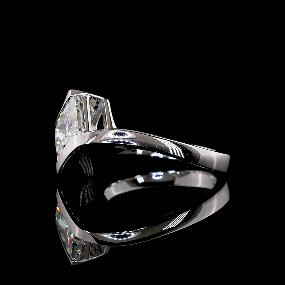 14K White Gold Half Bezel Set Princess Cut Lab Diamond Solitaire Ring - 3.02 Carat F VS1 Total Diamond Weight - Covaloro Fine Jewelry - Image 4