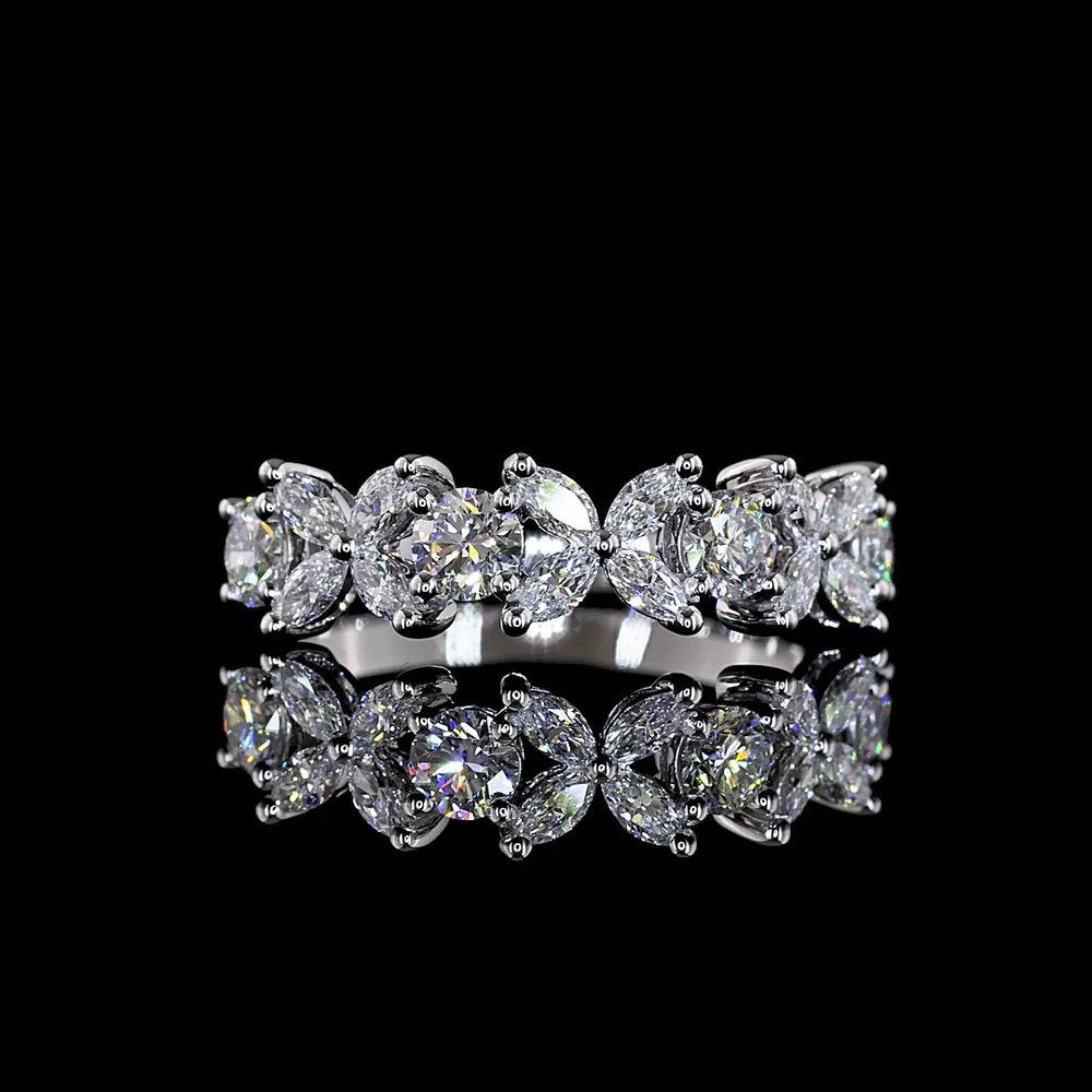 14K White Gold Half-Eternity Band with 0.59ctw Brilliant Cut and 0.41ctw Marquise Cut Lab Diamonds - 1.00 Carats Total Diamond Weight - Covaloro Fine Jewelry