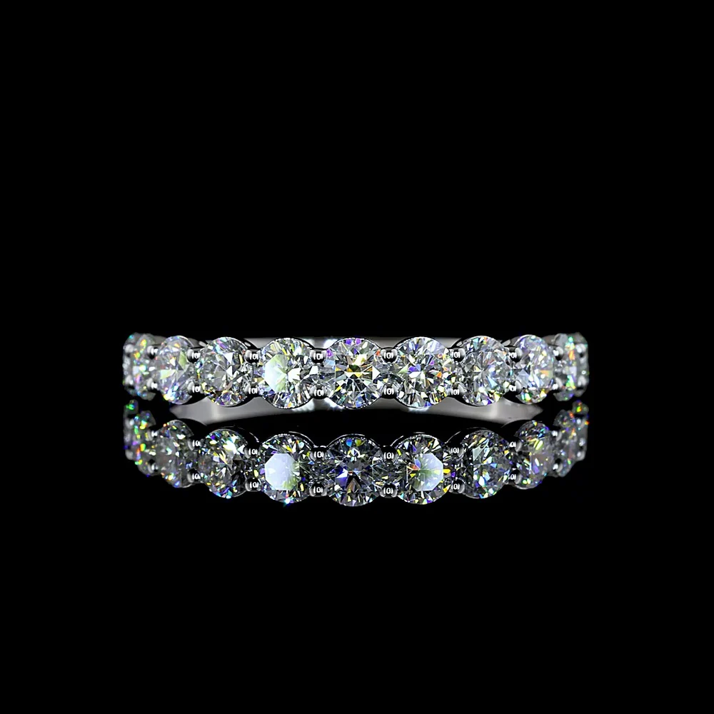 14K White Gold Half Eternity Band with 11 Prong Set Round Natural Diamonds - 1.06 Carat Total Diamond Weight - Covaloro Fine Jewelry