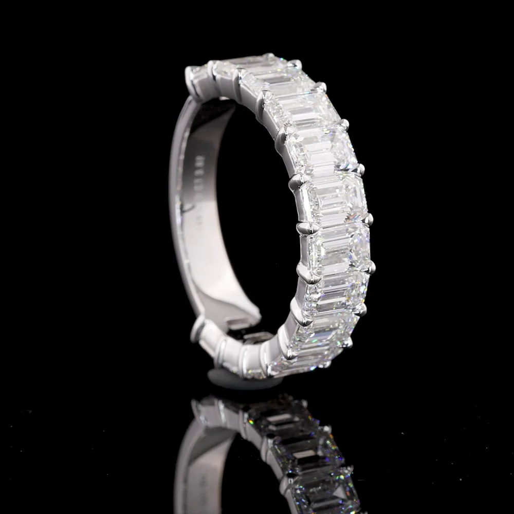 14K White Gold Half Eternity Band with 13 North-South Prong Set Emerald Cut Lab Diamonds - 3.97 Total Carat Weight, F VVS2 - Covaloro Fine Jewelry - Image 2