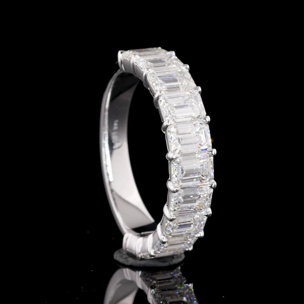 14K White Gold Half Eternity Band with 7 East-West Set Emerald Cut Lab Diamonds - 1.97 Carats Total Diamond Weight - Covaloro Fine Jewelry - Image 2