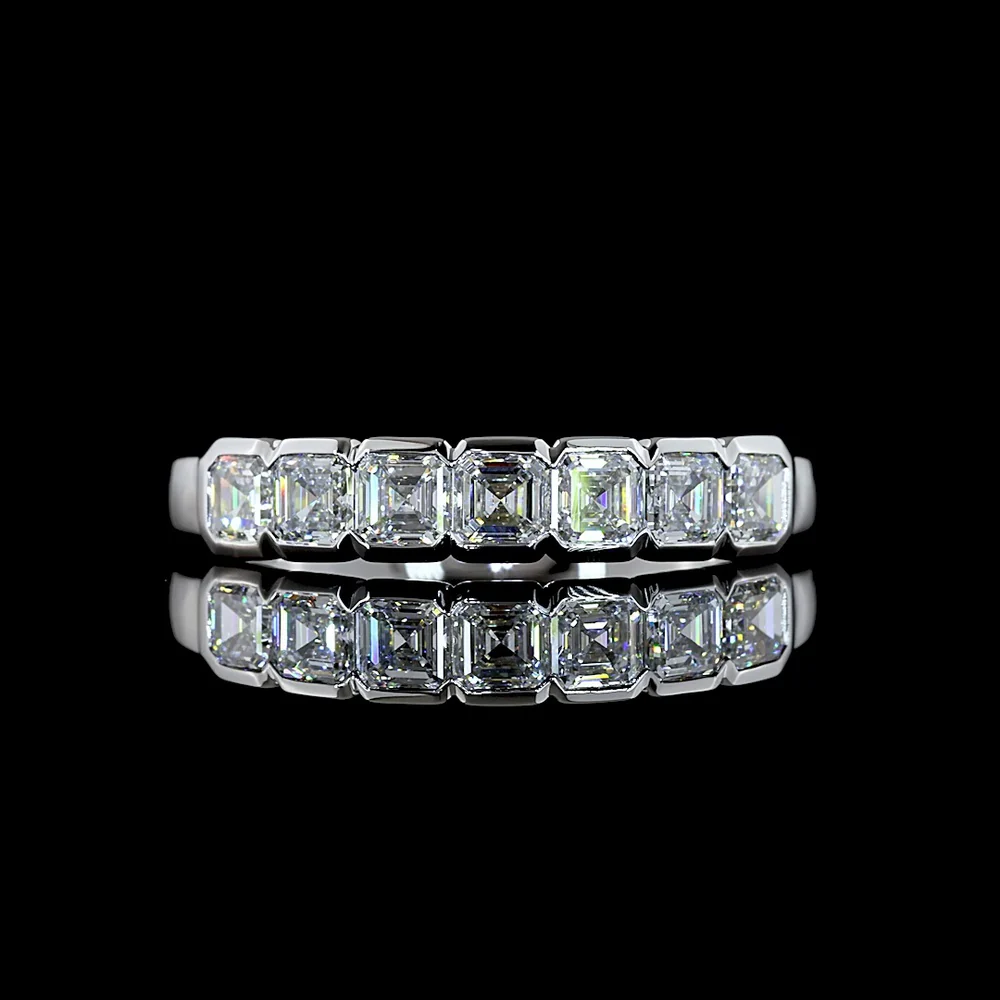 14K White Gold Half Eternity Band with 7 Half-Bezel Set Asscher Cut Lab Diamonds - 0.93 Carats Total Diamond Weight - Covaloro Fine Jewelry