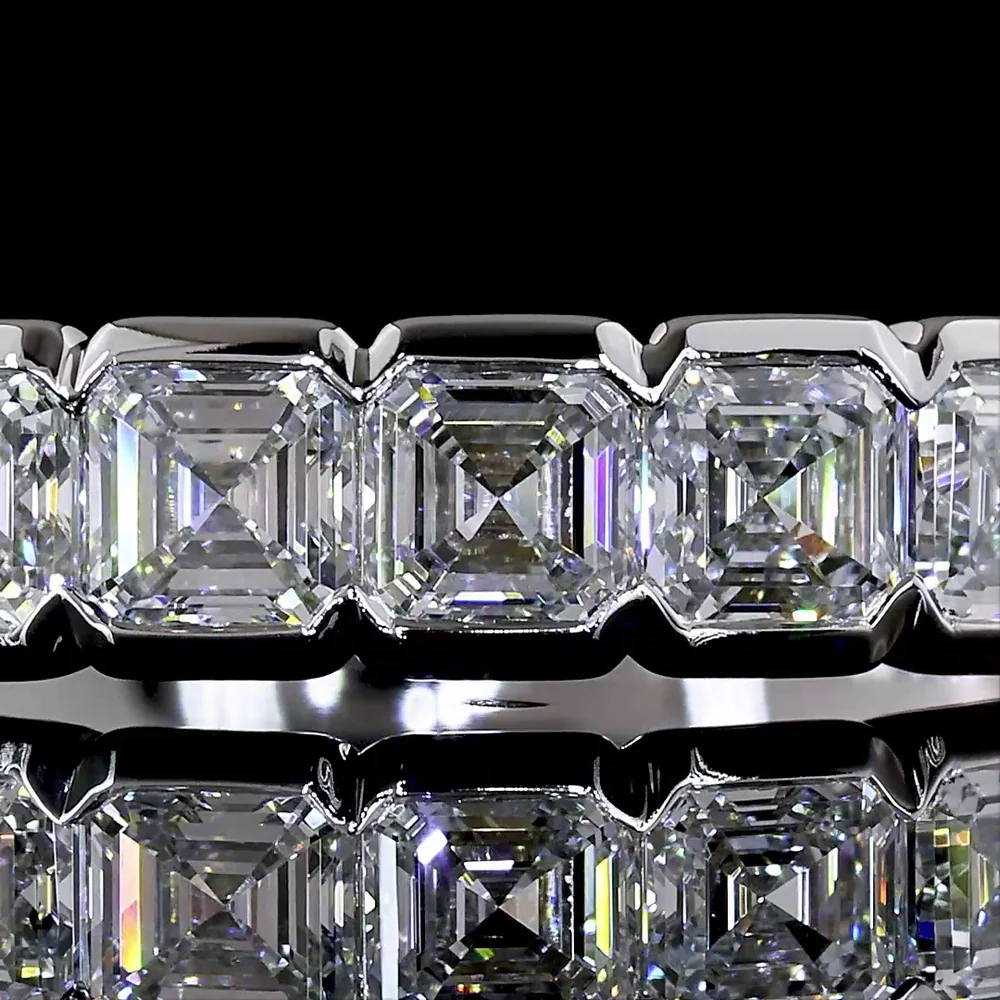 14K White Gold Half Eternity Band with 7 Half-Bezel Set Asscher Cut Lab Diamonds - 0.93 Carats Total Diamond Weight - Covaloro Fine Jewelry - Image 2