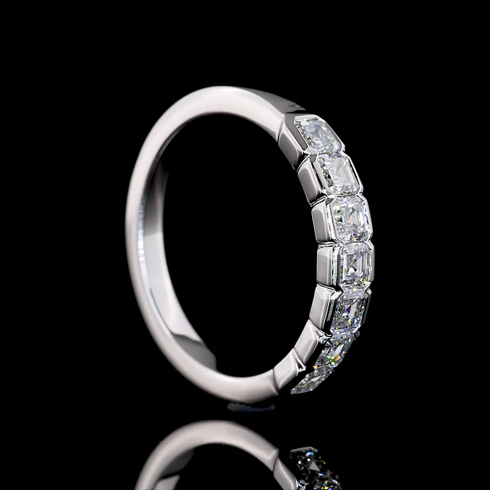 14K White Gold Half Eternity Band with 7 Half-Bezel Set Asscher Cut Lab Diamonds - 0.93 Carats Total Diamond Weight - Covaloro Fine Jewelry - Image 3