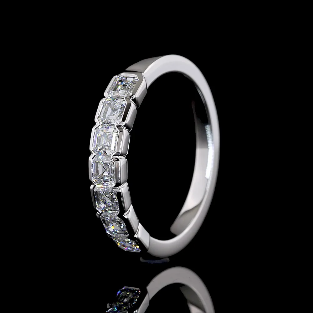14K White Gold Half Eternity Band with 7 Half-Bezel Set Asscher Cut Lab Diamonds - 0.93 Carats Total Diamond Weight - Covaloro Fine Jewelry - Image 4