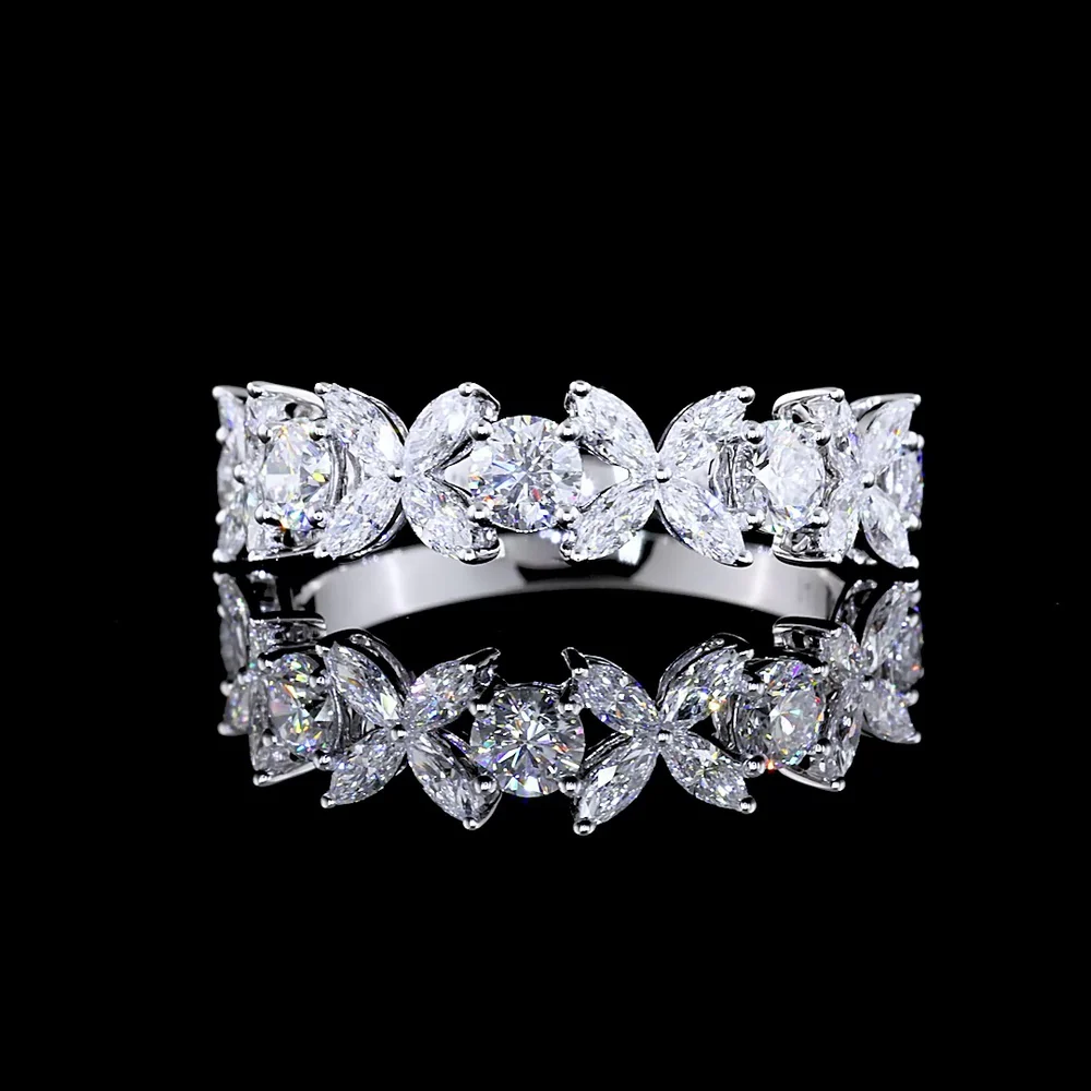 14K White Gold Half Eternity Band with Alternating Marquise and Round Brilliant Lab Diamonds - 1.32 Carats Total Diamond Weight - Covaloro Fine Jewelry
