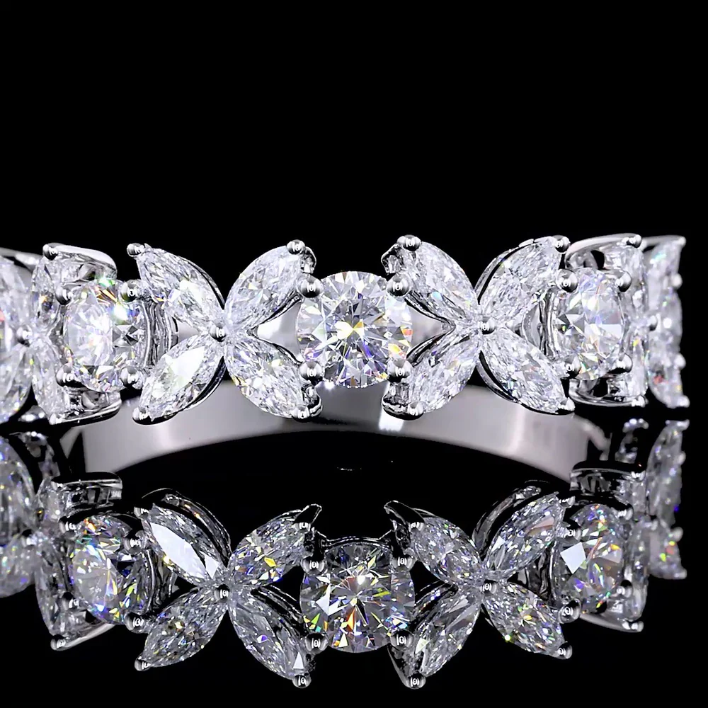 14K White Gold Half Eternity Band with Alternating Marquise and Round Brilliant Lab Diamonds - 1.32 Carats Total Diamond Weight - Covaloro Fine Jewelry - Image 2