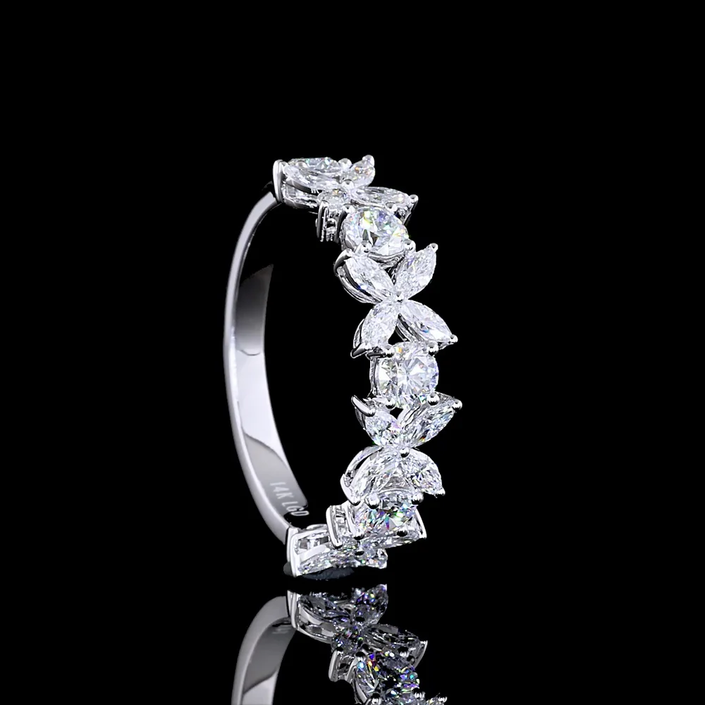 14K White Gold Half Eternity Band with Alternating Marquise and Round Brilliant Lab Diamonds - 1.32 Carats Total Diamond Weight - Covaloro Fine Jewelry - Image 3