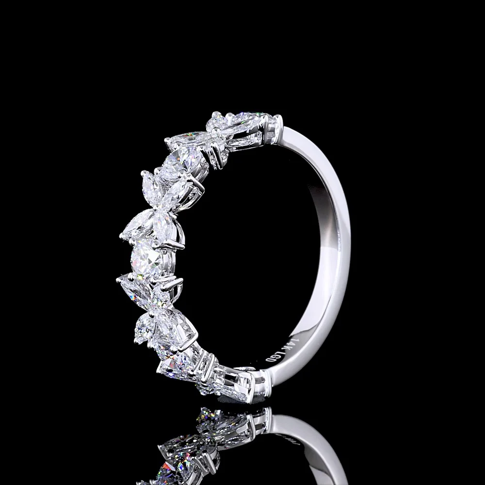 14K White Gold Half Eternity Band with Alternating Marquise and Round Brilliant Lab Diamonds - 1.32 Carats Total Diamond Weight - Covaloro Fine Jewelry - Image 4