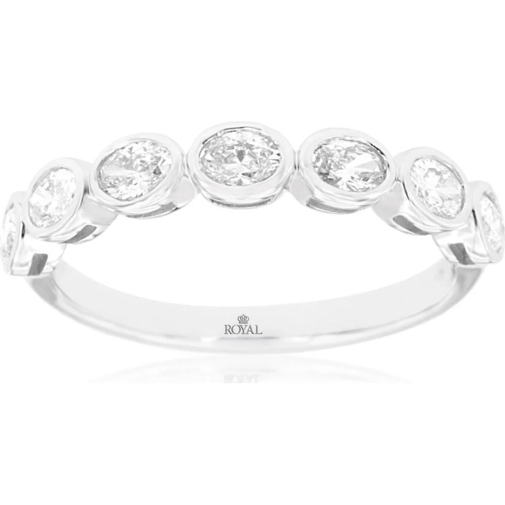 14K White Gold Half-Eternity Band with Bezel-Set Round Diamonds - 0.63 Carat Total Diamond Weight - Royal Jewelry
