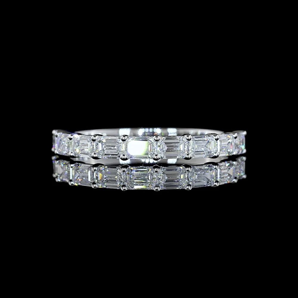 14K White Gold Half Eternity Band with East-West Emerald Cut Lab Diamonds - 1.00 Carat Total Weight, E-F Color VS1 Clarity - Covaloro Fine Jewelry