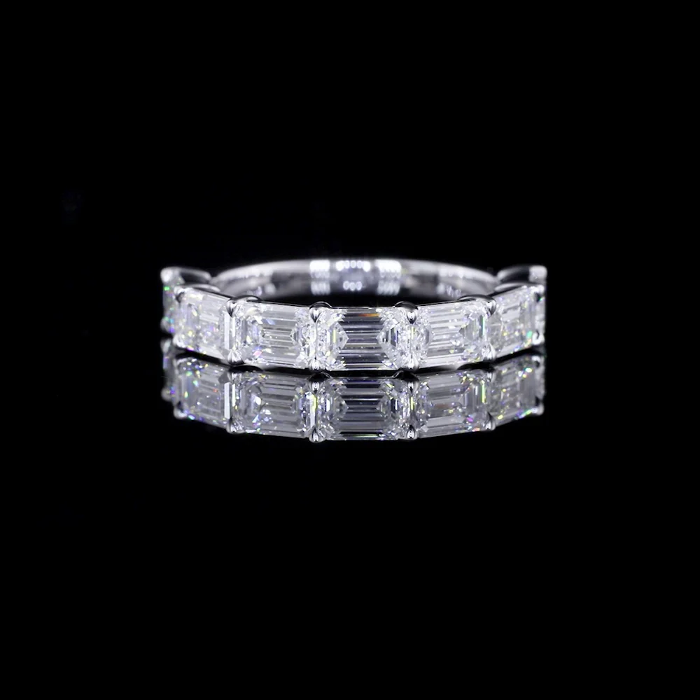 14K White Gold Half Eternity Band with East-West Set Emerald Cut Lab Diamonds - 2.94 Carat Total Weight, E-F Color VS1 Clarity - Covaloro Fine Jewelry