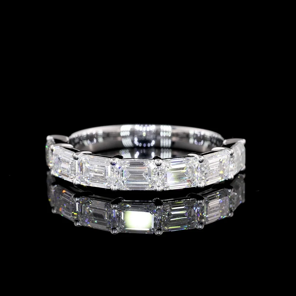 14K White Gold Half Eternity Band with East-West Set Emerald Cut Lab Diamonds - 4.05 Carats Total Diamond Weight - Covaloro Fine Jewelry