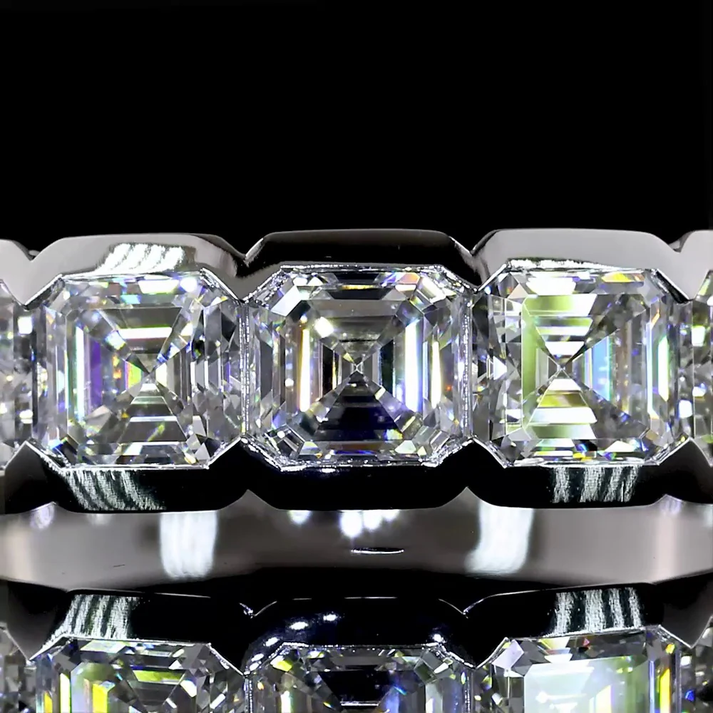 14K White Gold Half Eternity Band with Half Bezel Set Asscher Cut Lab Diamonds - 2.03 Carats Total Diamond Weight - Covaloro Fine Jewelry - Image 2
