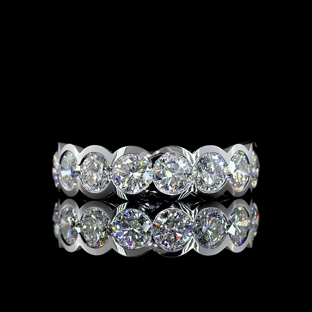 14K White Gold Half Eternity Band with Half Bezel Set Round Lab Diamonds (E-F, VS2) - 2.36 Carats Total Diamond Weight - Covaloro Fine Jewelry