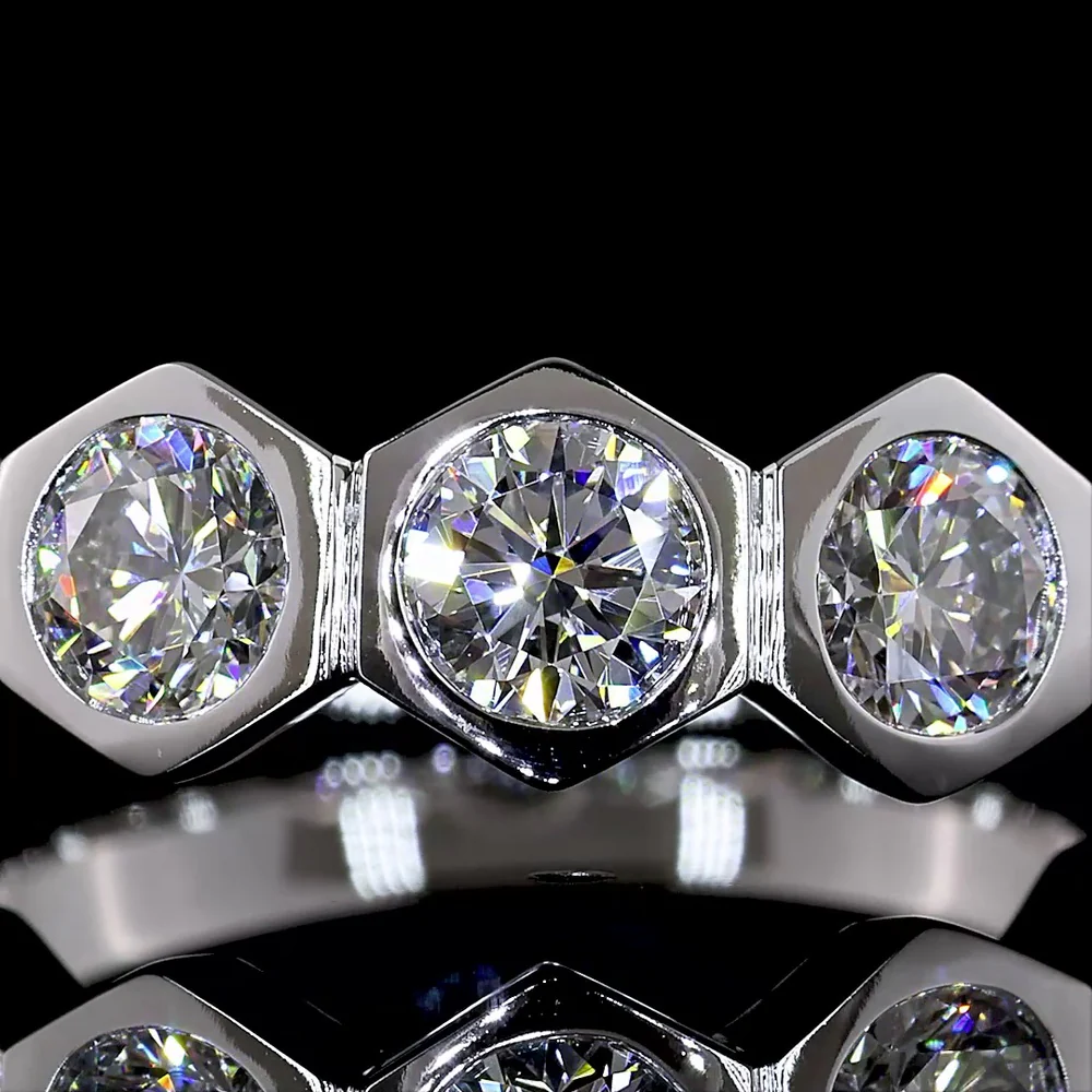 14K White Gold Half Eternity Band with Hexagonal Bezel Set Round Lab Diamonds - 1.82 Total Carat Weight, 6 Stones - Covaloro Fine Jewelry - Image 2