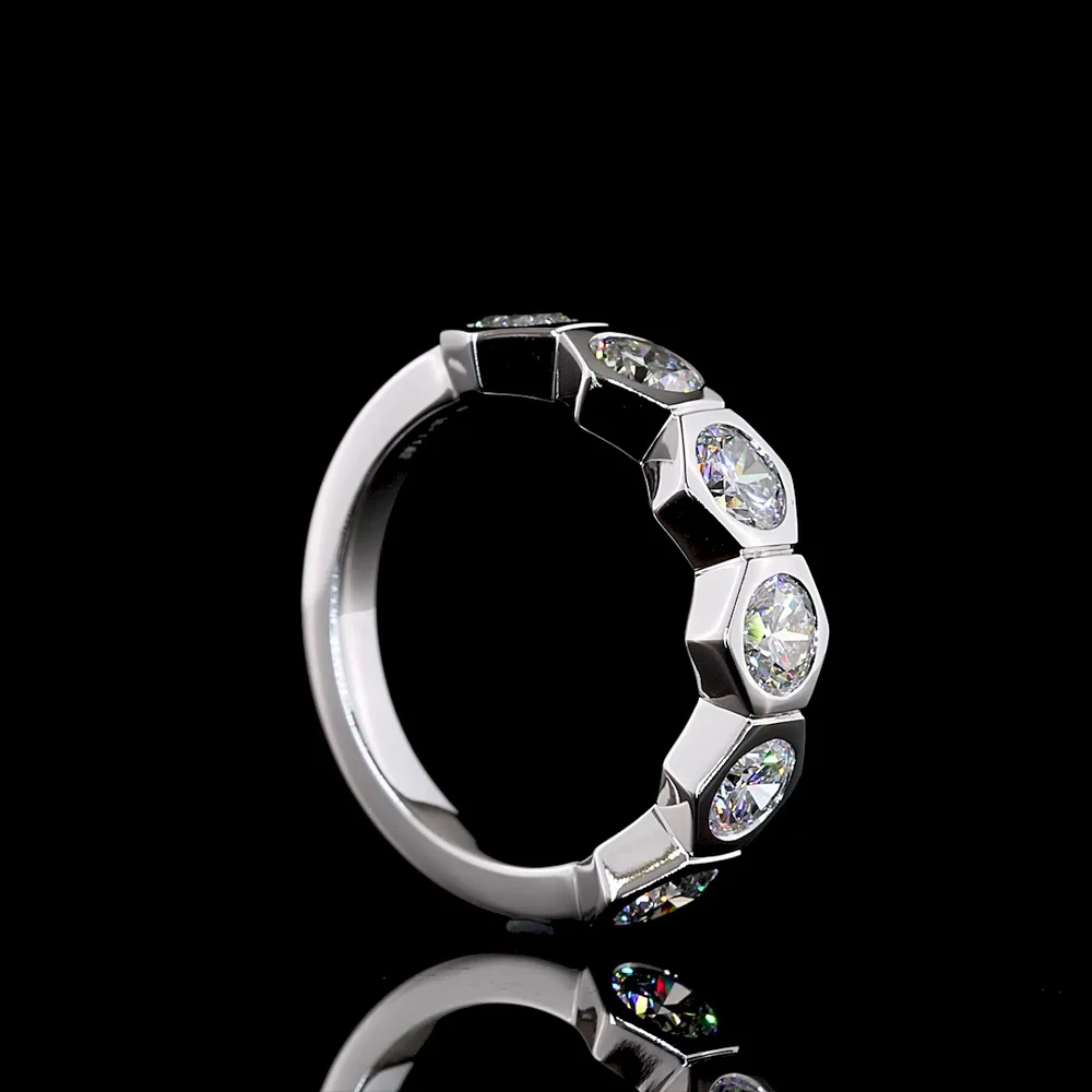 14K White Gold Half Eternity Band with Hexagonal Bezel Set Round Lab Diamonds - 1.82 Total Carat Weight, 6 Stones - Covaloro Fine Jewelry - Image 3