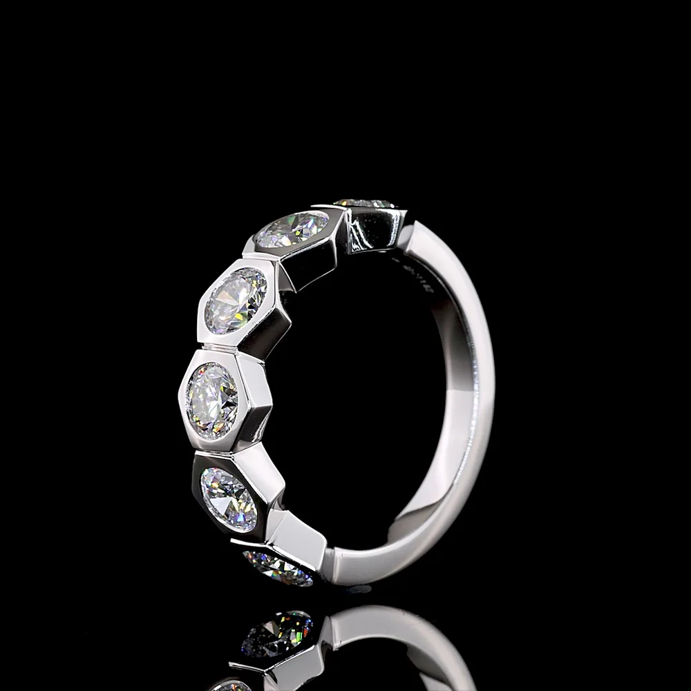 14K White Gold Half Eternity Band with Hexagonal Bezel Set Round Lab Diamonds - 1.82 Total Carat Weight, 6 Stones - Covaloro Fine Jewelry - Image 4
