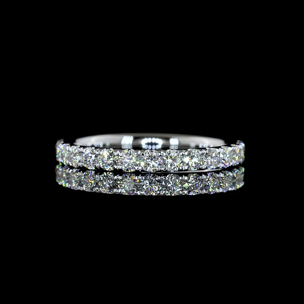 14K White Gold Half Eternity Band with Pavé Micro Set Round Brilliant Cut Natural Diamonds - 0.49 Carat Total Weight - Covaloro Fine Jewelry