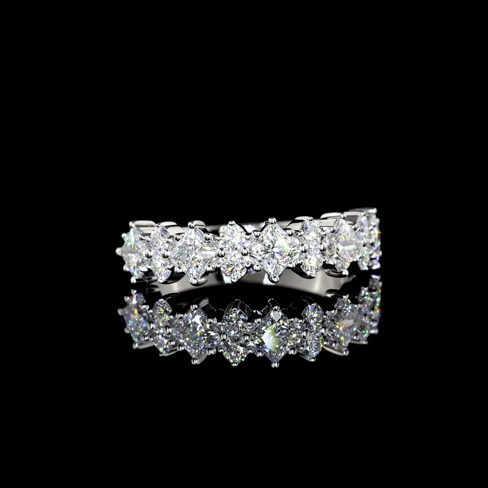 14K White Gold Half Eternity Band with Princess Cut & Brilliant Cut Lab Diamonds - 1.36 Carats Total Diamond Weight - Covaloro Fine Jewelry