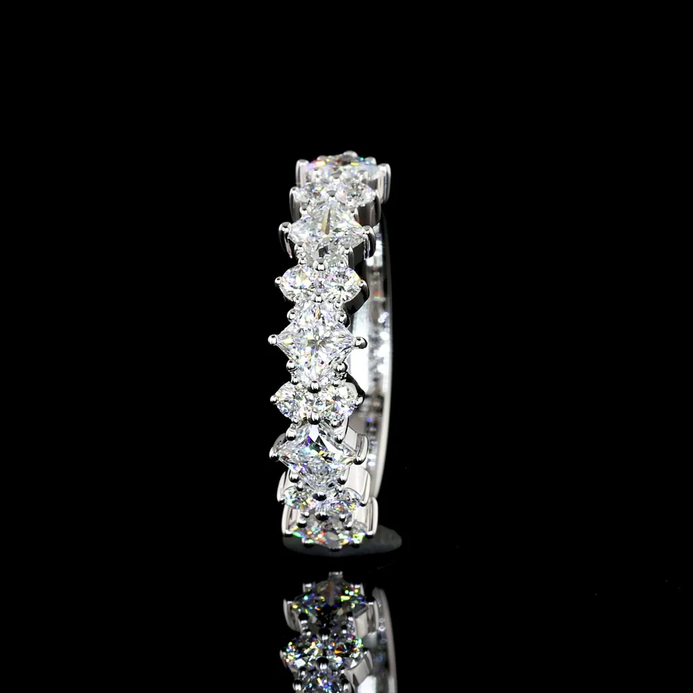 14K White Gold Half Eternity Band with Princess Cut & Brilliant Cut Lab Diamonds - 1.36 Carats Total Diamond Weight - Covaloro Fine Jewelry - Image 2