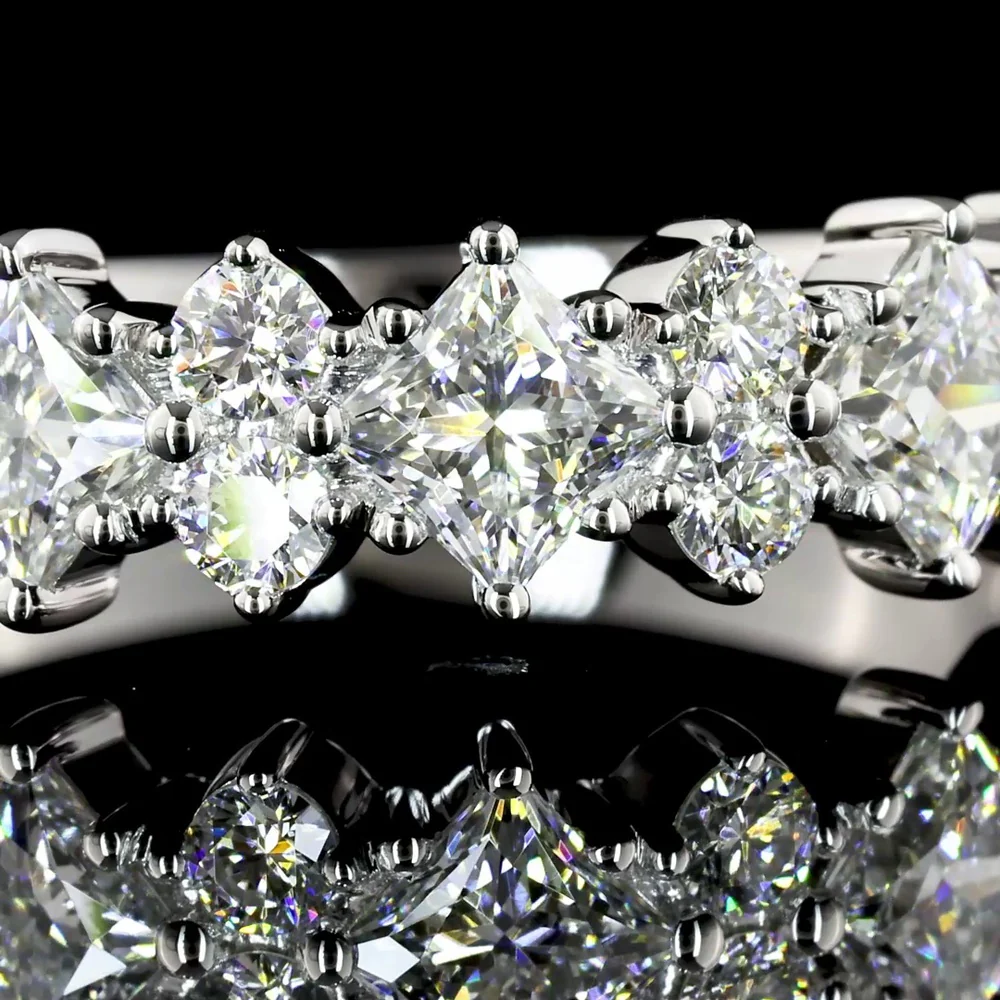 14K White Gold Half Eternity Band with Princess Cut & Brilliant Cut Lab Diamonds - 1.36 Carats Total Diamond Weight - Covaloro Fine Jewelry - Image 3