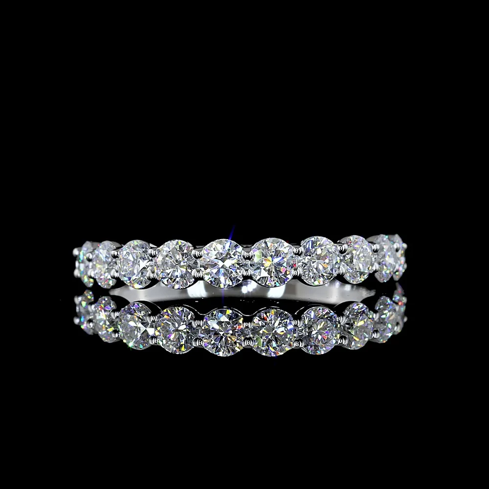 14K White Gold Half Eternity Band with Prong Set Round Lab Diamonds - 0.97 Carat Total Weight, E-F Color VS1 Clarity - Covaloro Fine Jewelry