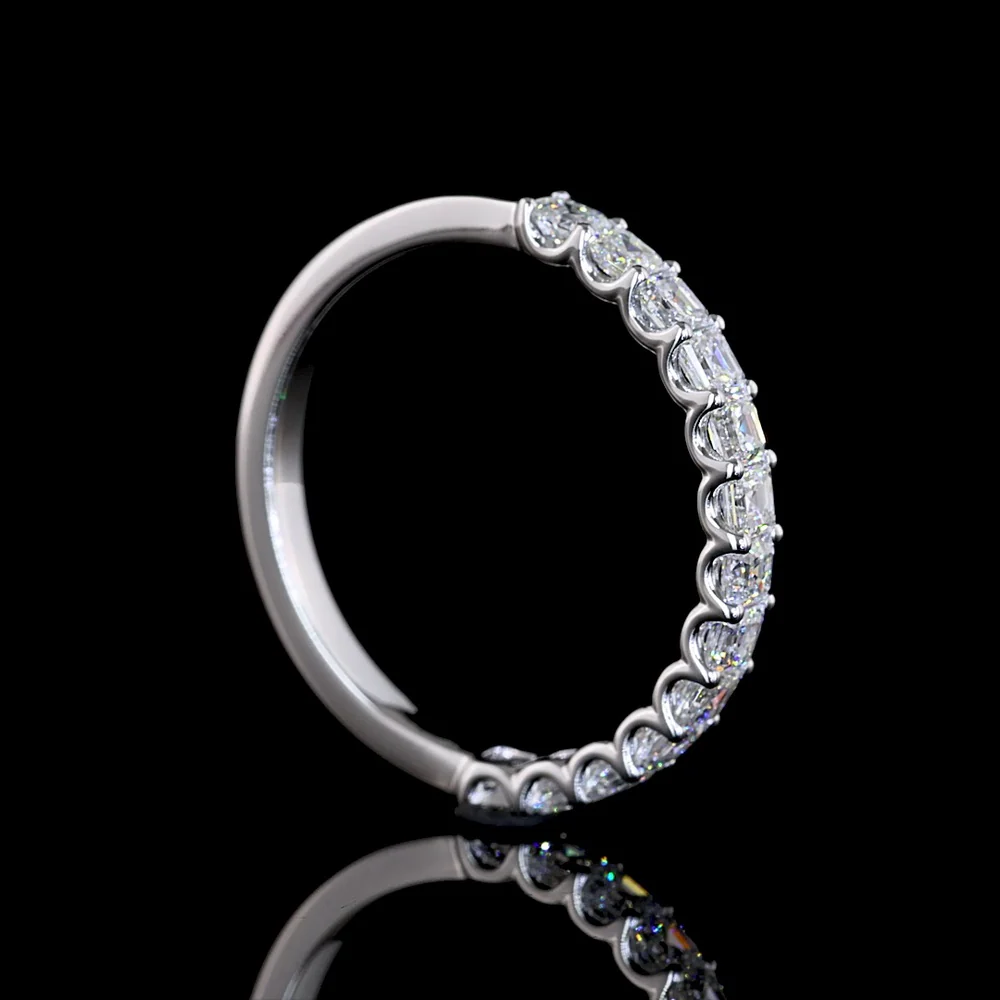 14K White Gold Half Eternity Band with U-Prong Set Asscher Cut Lab Diamonds - 0.90 Carat Total Diamond Weight - Covaloro Fine Jewelry - Image 3