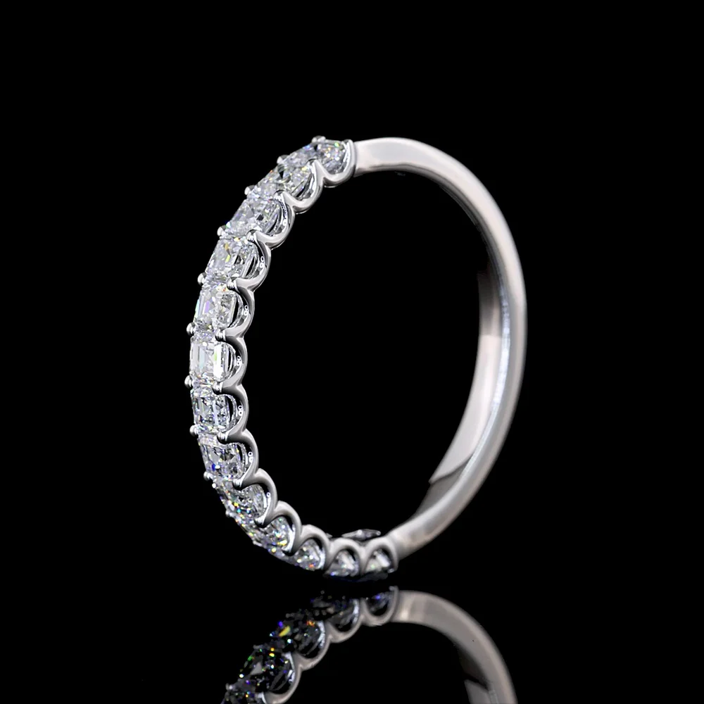 14K White Gold Half Eternity Band with U-Prong Set Asscher Cut Lab Diamonds - 0.90 Carat Total Diamond Weight - Covaloro Fine Jewelry - Image 4