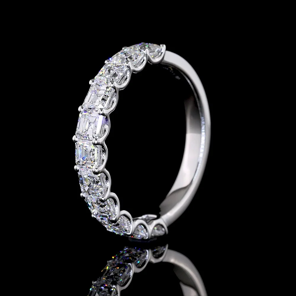 14K White Gold Half Eternity Band with U-Prong Set Asscher Cut Lab Diamonds - 2.10 Carat Total Diamond Weight - Covaloro Fine Jewelry - Image 4