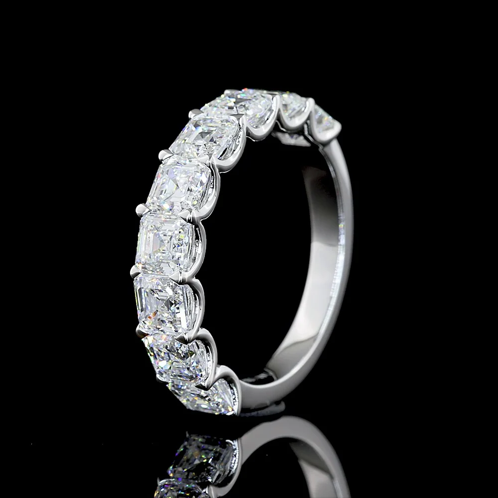 14K White Gold Half Eternity Band with U-Prong Set Asscher Cut Lab Diamonds - 3.10 Carats Total Diamond Weight - Covaloro Fine Jewelry - Image 4