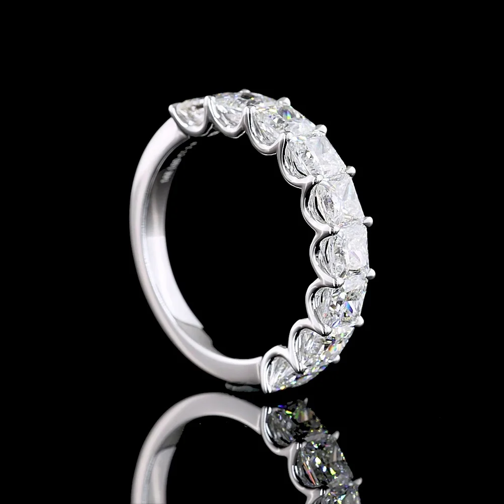 14K White Gold Half Eternity Band with U-Prong Set Princess Cut Lab Diamonds - 3.07 Carats Total Diamond Weight - Covaloro Fine Jewelry - Image 3