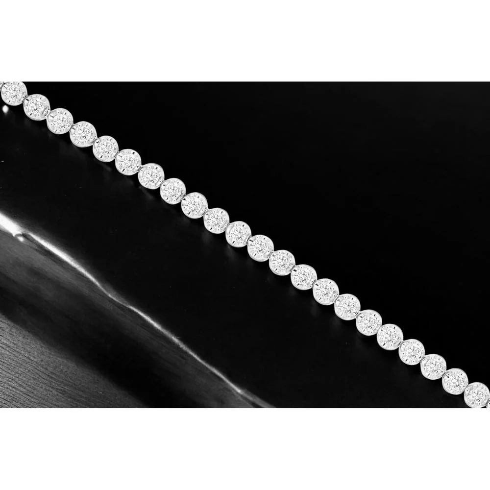 14K White Gold Halfway Tennis Bracelet with Round Diamonds - 0.51 Carat Total Diamond Weight - Royal Jewelry - Image 2