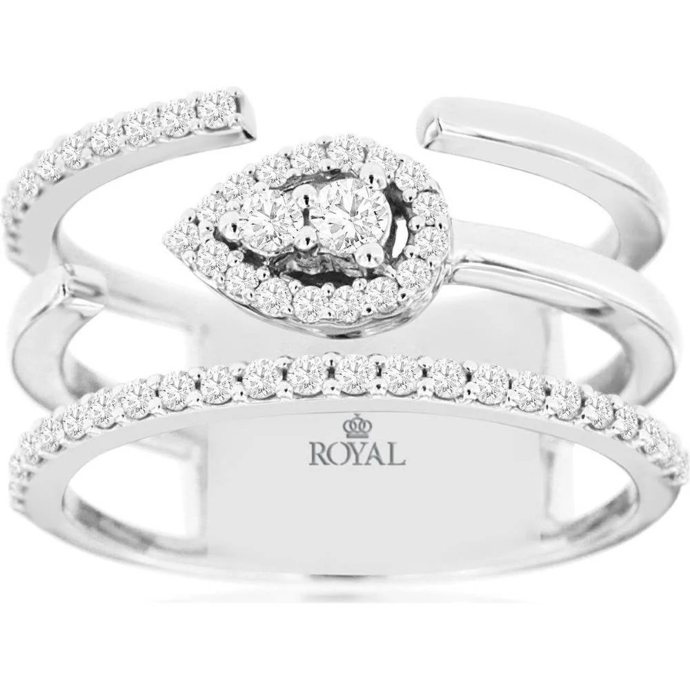 14K White Gold Halo Diamond Ring with Pear-Shaped Center Diamond - 0.45 Carats Total Diamond Weight - Royal Jewelry