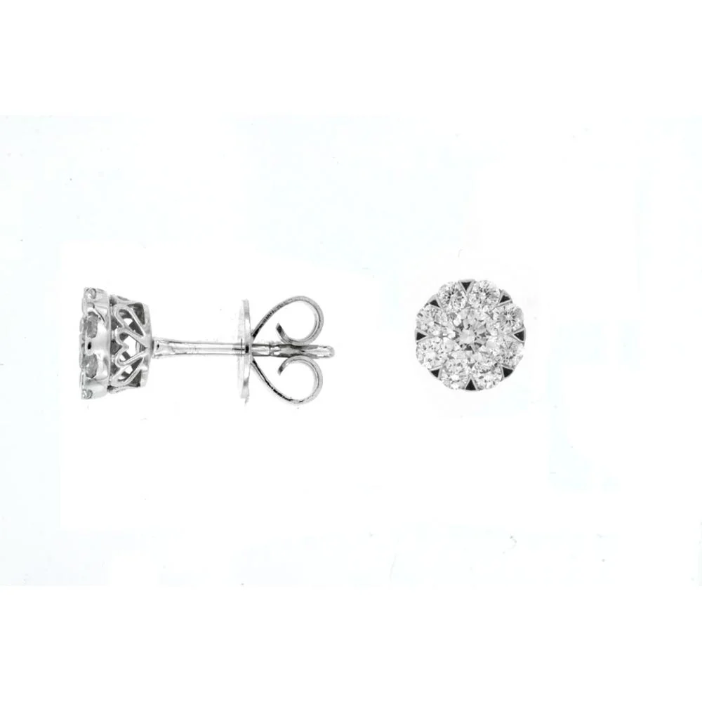 14K White Gold Halo Diamond Stud Earrings with Round Brilliant Cut Stones - 0.58 Carat Total Diamond Weight - Royal Jewelry