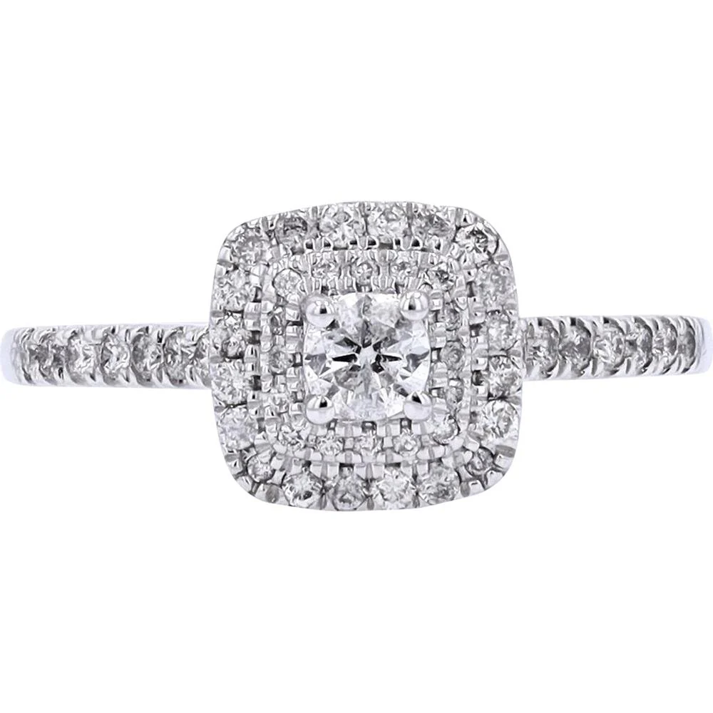 14K White Gold Halo Engagement Ring with 1/5 Carat Round Diamond and Pave Accent Diamonds - 1/2 Carat Total Diamond Weight