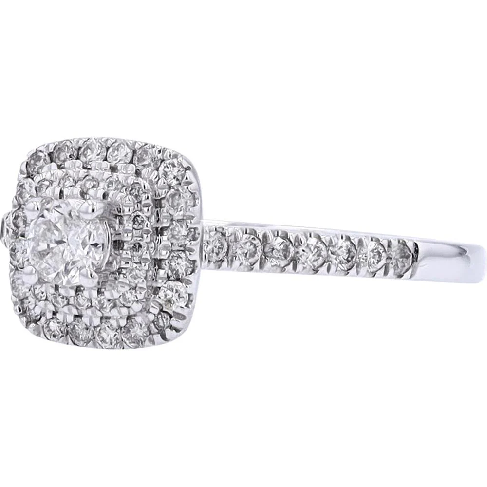 14K White Gold Halo Engagement Ring with 1/5 Carat Round Diamond and Pave Accent Diamonds - 1/2 Carat Total Diamond Weight - Image 2