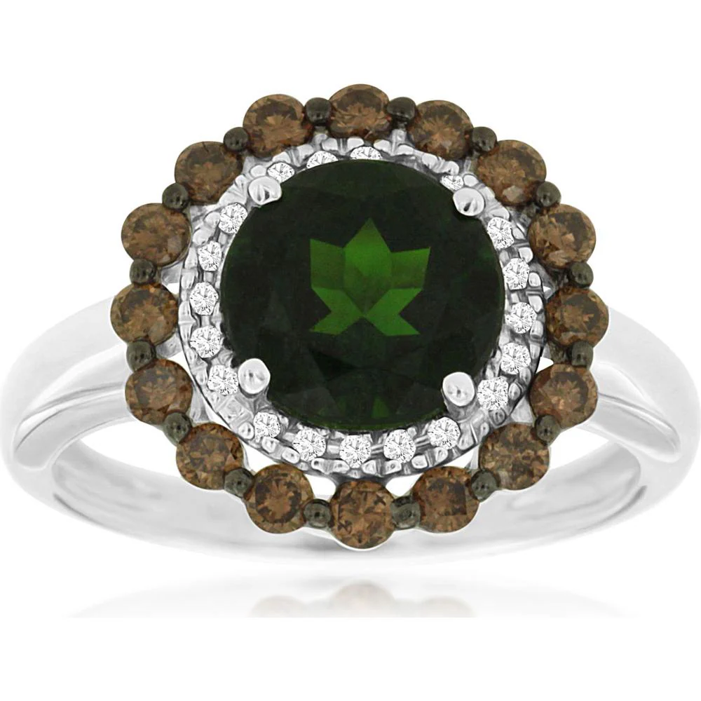 14K White Gold Halo Ring with Oval Russalite, Round Diamonds and Round Accent Stones - 2.58 Carat Total Gem Weight - Royal Jewelry