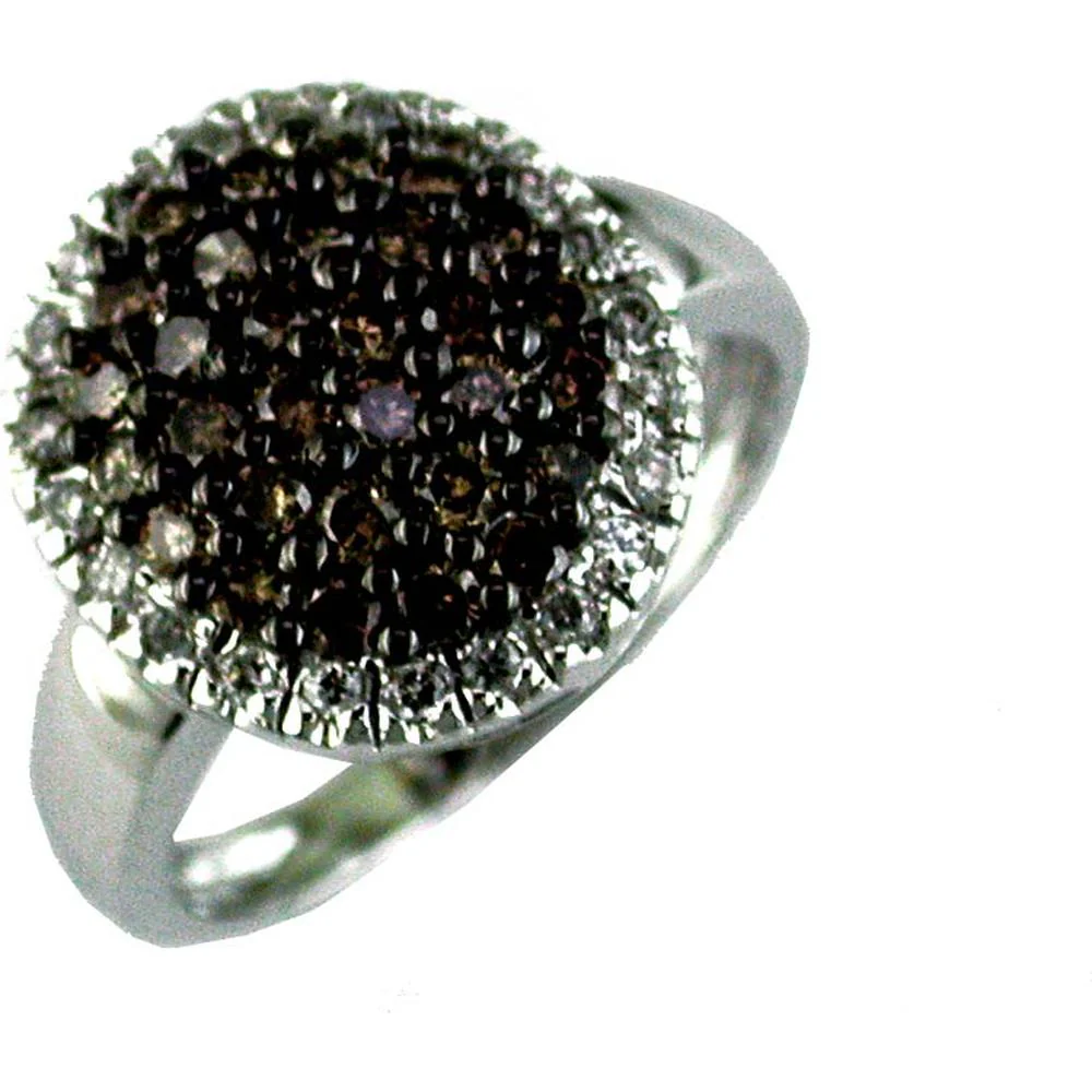 14K White Gold Halo Ring with Round Mocha Diamonds and White Diamond Accents - 0.95 Carat Total Diamond Weight - Royal Jewelry