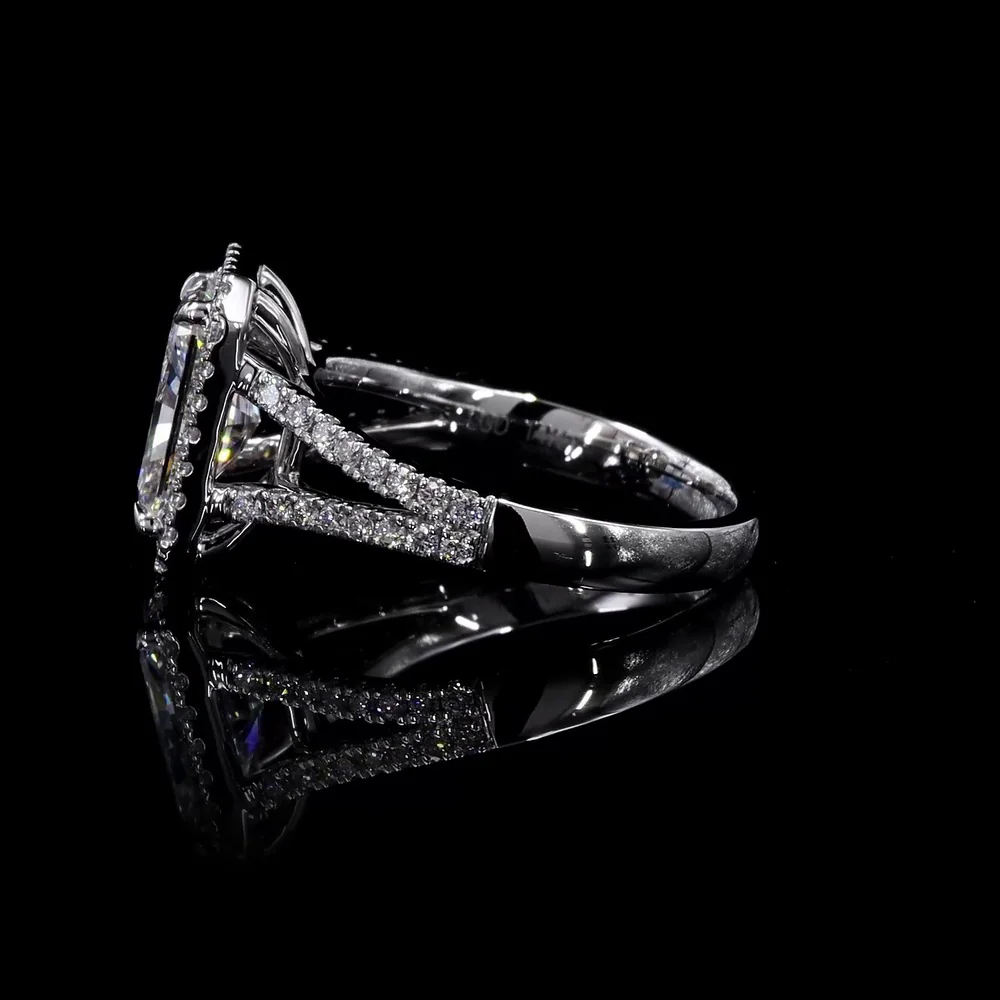 14K White Gold Halo Split Shank Ring with 7.04 Carat Radiant Cut Lab Diamond and 1.02 Carat Diamond Accents - 8.06 Carat Total Weight - Covaloro Fine Jewelry - Image 2