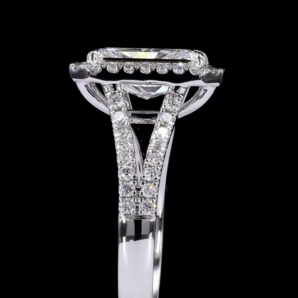 14K White Gold Halo Split Shank Ring with 7.04 Carat Radiant Cut Lab Diamond and 1.02 Carat Diamond Accents - 8.06 Carat Total Weight - Covaloro Fine Jewelry - Image 4