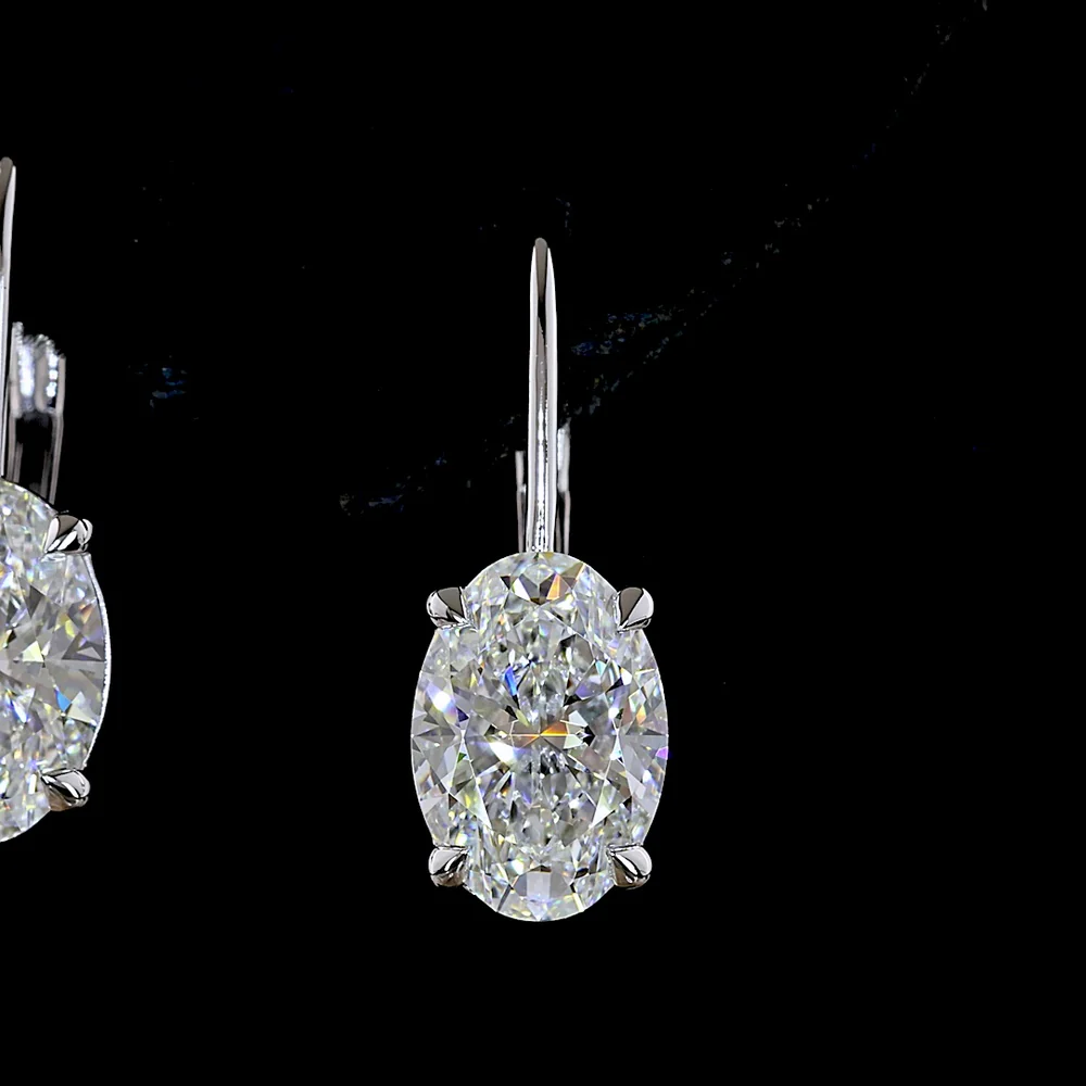 14K White Gold Hanging Drop Earrings with 2.01 Carat Oval Cut Lab Diamonds Each and Round Diamond Accents - 4.16 Carat Total Diamond Weight - Covaloro Fine Jewelry - Image 2