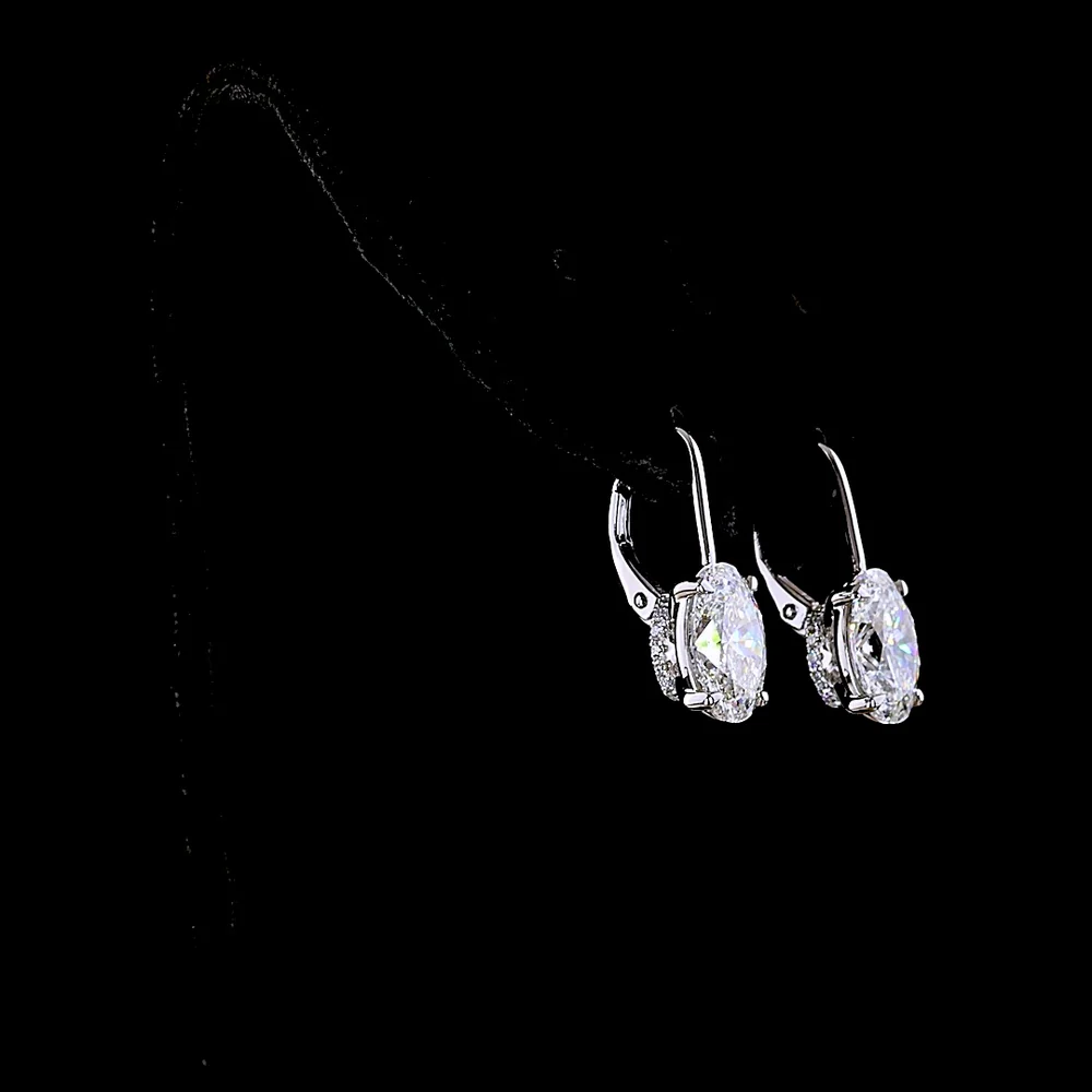 14K White Gold Hanging Drop Earrings with 2.01 Carat Oval Cut Lab Diamonds Each and Round Diamond Accents - 4.16 Carat Total Diamond Weight - Covaloro Fine Jewelry - Image 3