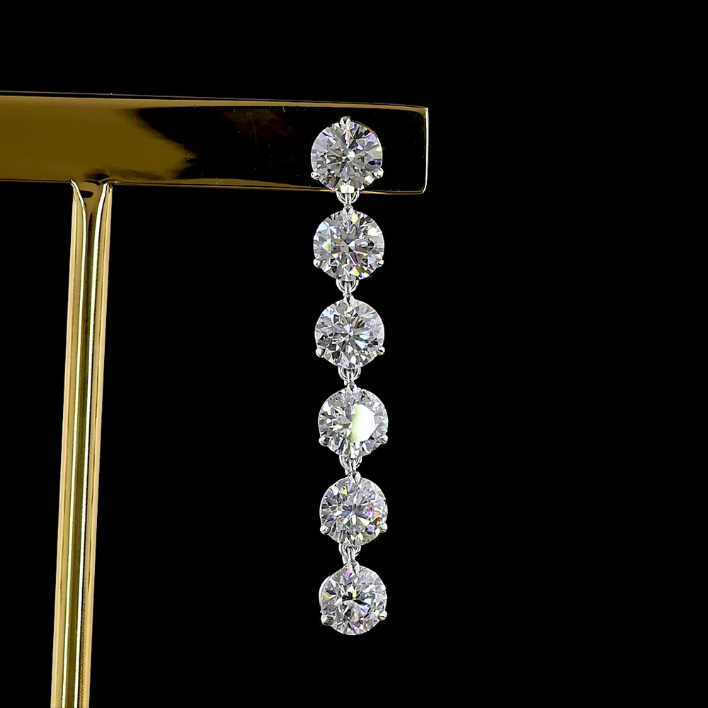 14K White Gold Hanging Earrings with 6.08 Carat Total Weight Round Brilliant Cut Lab Diamonds - E-F Color VS1 Clarity, Prong Set - Covaloro Fine Jewelry - Image 2