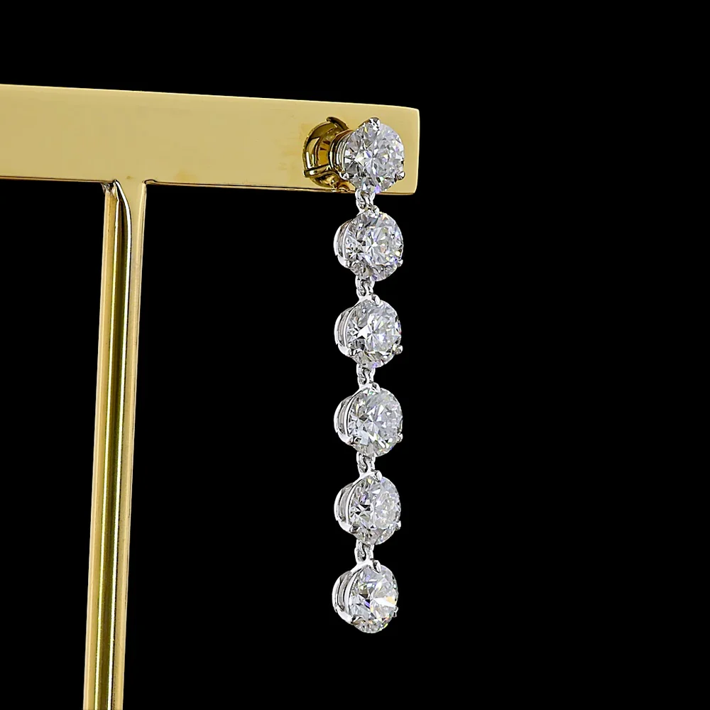 14K White Gold Hanging Earrings with 6.08 Carat Total Weight Round Brilliant Cut Lab Diamonds - E-F Color VS1 Clarity, Prong Set - Covaloro Fine Jewelry - Image 4