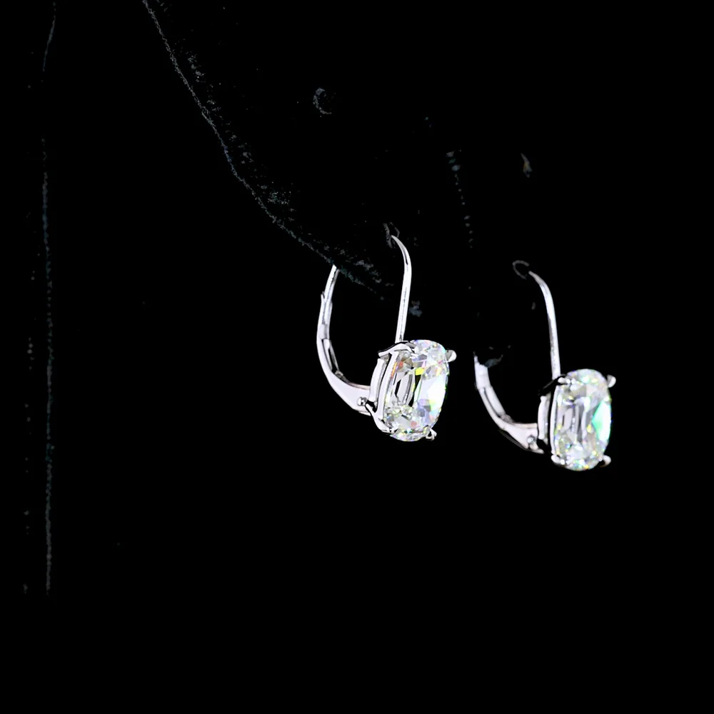 14K White Gold Hanging Earrings with Antique Cushion Cut Lab Diamonds - 4.14 Carat Total Weight, E-F VS1 Clarity - Covaloro Fine Jewelry