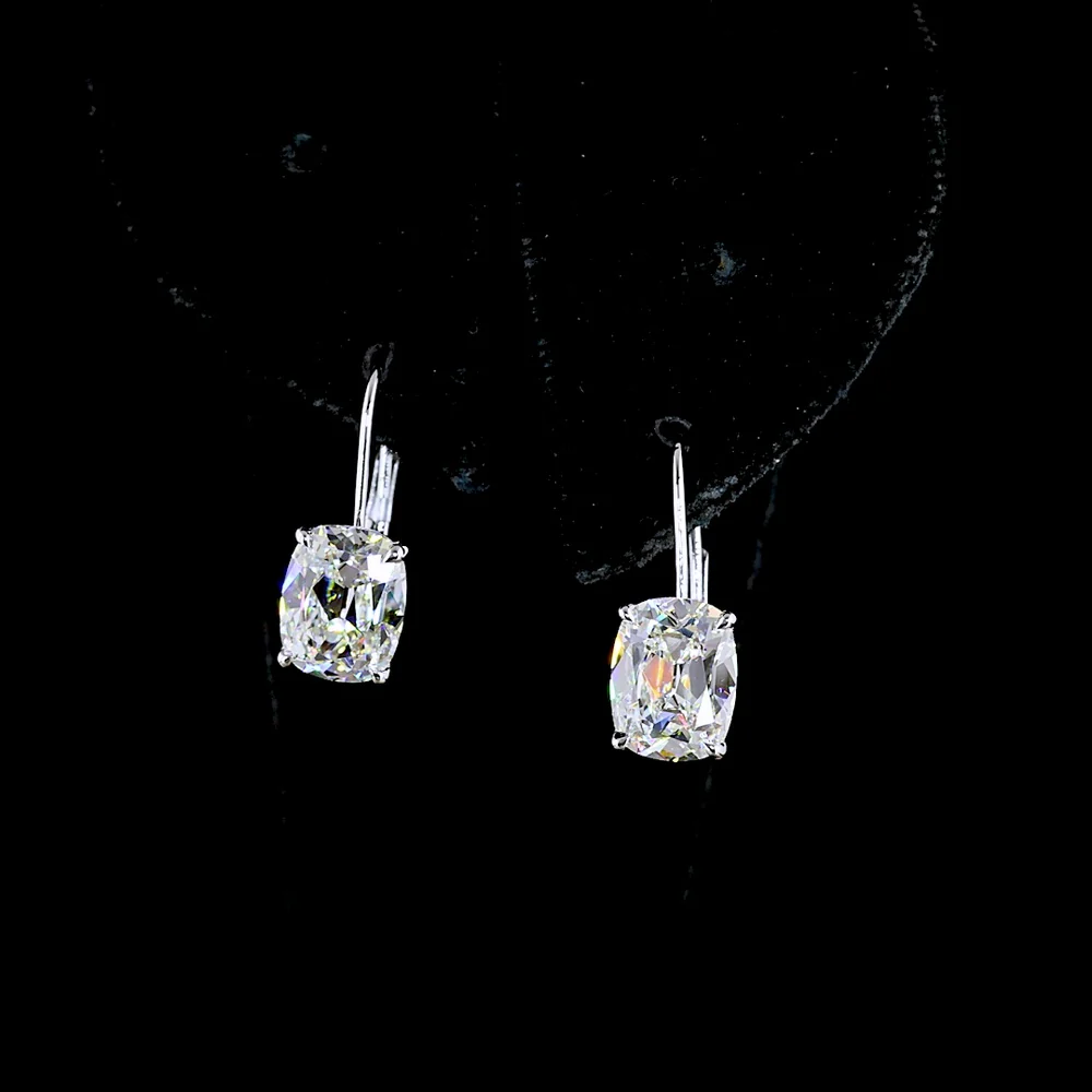 14K White Gold Hanging Earrings with Antique Cushion Cut Lab Diamonds - 4.14 Carat Total Weight, E-F VS1 Clarity - Covaloro Fine Jewelry - Image 2