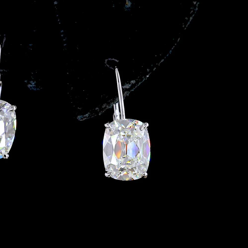 14K White Gold Hanging Earrings with Antique Cushion Cut Lab Diamonds - 4.14 Carat Total Weight, E-F VS1 Clarity - Covaloro Fine Jewelry - Image 3