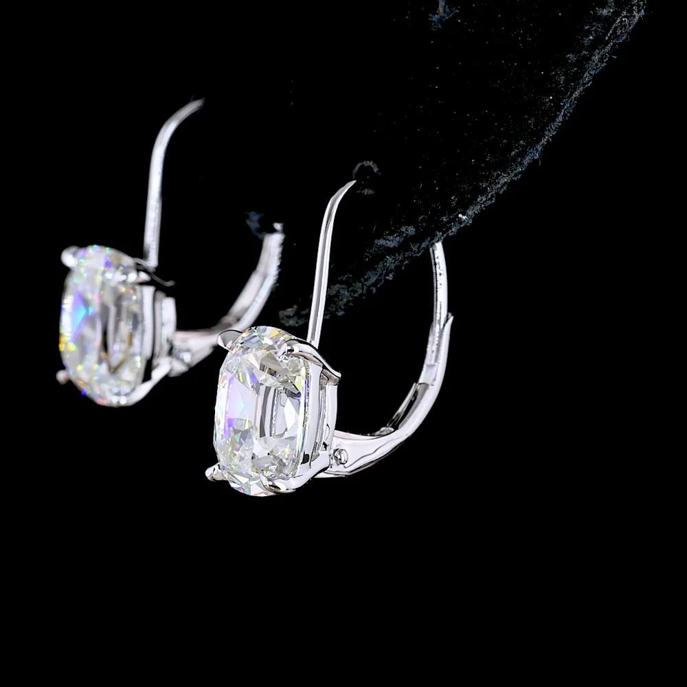 14K White Gold Hanging Earrings with Antique Cushion Cut Lab Diamonds - 4.14 Carat Total Weight, E-F VS1 Clarity - Covaloro Fine Jewelry - Image 4