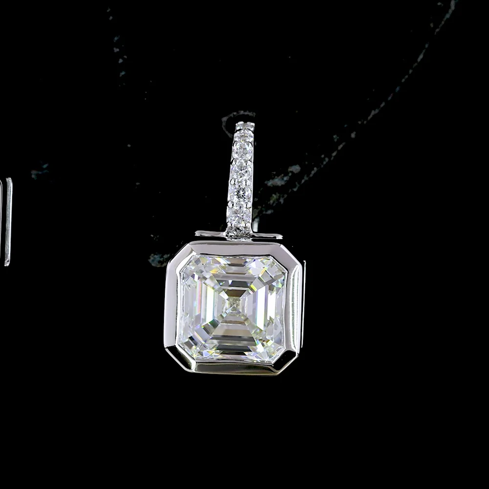 14K White Gold Hanging Earrings with Bezel Set Asscher Cut Lab Diamonds and Brilliant Round Accents - 3.18 Carats Total Diamond Weight - Covaloro Fine Jewelry - Image 4